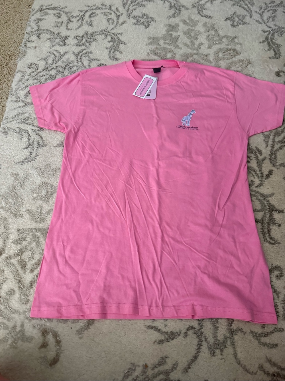 Simply Southern Pink Short Sleeve Tee with Giraffe Logo